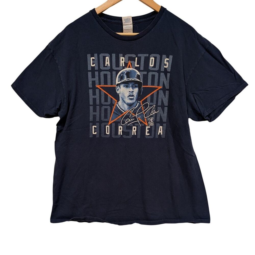 Houston Astros #1 Carlos Correa Doubl Sided Graphic T-Shirt Baseball Navy Blue